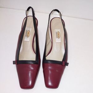 Talbot's red and black leather slingback shoes with block kitten heel size 7M
